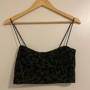 Bershka Sparkle Crop Tank Green Sweetheart Neckline